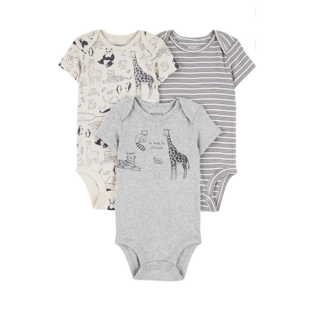 Carter's Preemie 0M Bodysuit Onepiece‎ Set 3pc Neutral Animals Giraffe Baby NEW